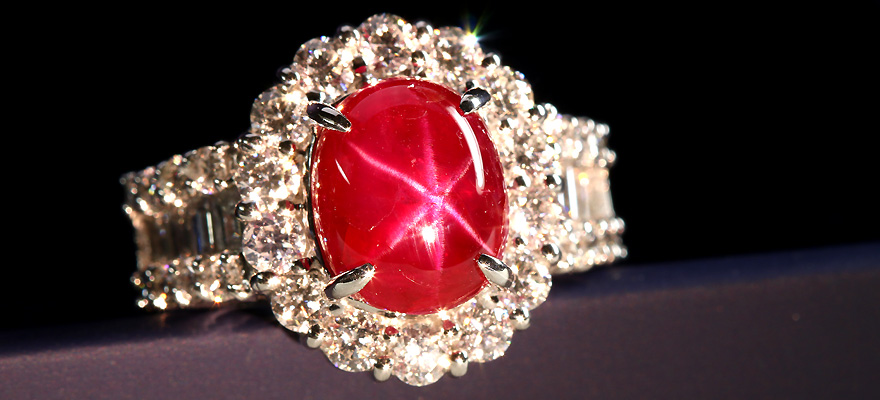 ビルマ産スタールビー 5ct ダイヤモンド プラチナ リング（指輪 ...