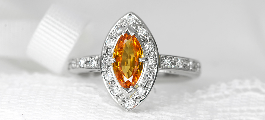 オレンジサファイア 0.9ct ダイヤモンド プラチナ リング（指輪 