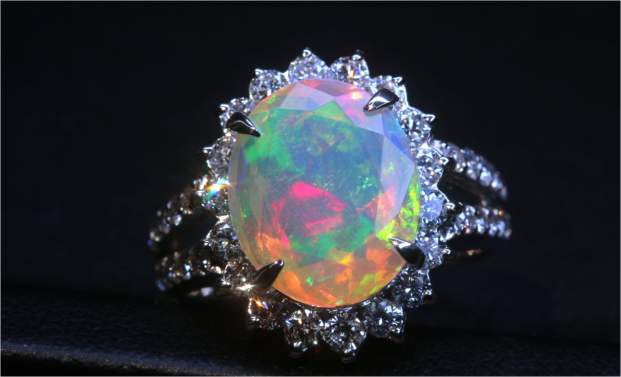 エチオピア産ウェロオパール ファセットカット 2 84ct ダイヤモンド プラチナ リング 指輪 品質保証書 宝石鑑別書付 即納ジュエリー ジュエリー通販リジュー レアストーン 高級ジュエリーオンラインショップ