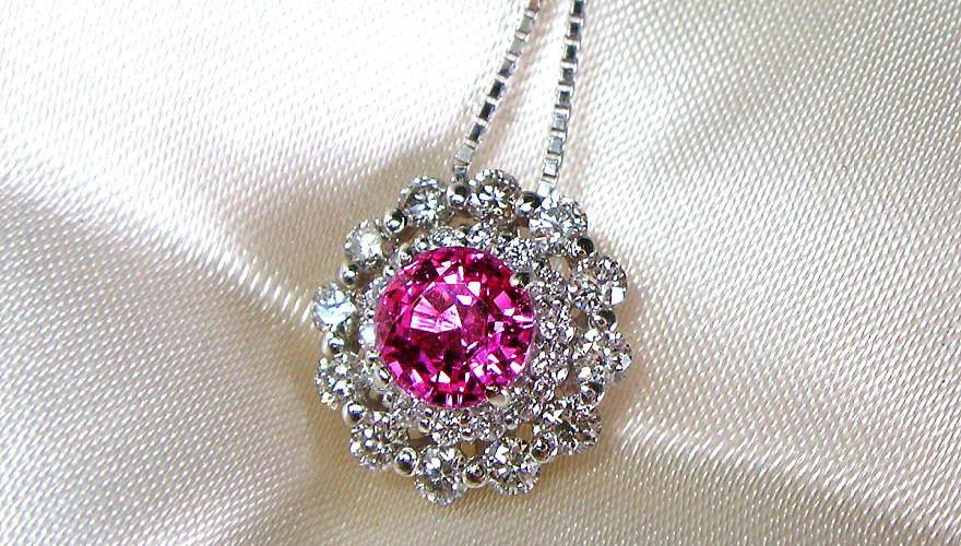 ピンクサファイア 1.03ct ダイヤモンド プラチナ ネックレス 【品質 
