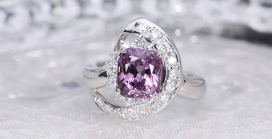 ピンクパープルスピネル 約3ct ダイヤモンド プラチナ リング（指輪 ...