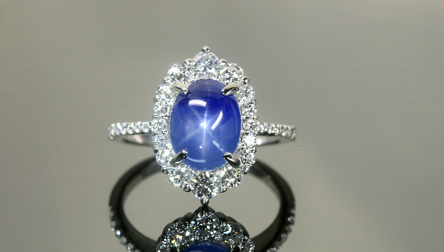 スターサファイア 4.65ct ダイヤモンド 0.83ct プラチナ リング(指輪 ...
