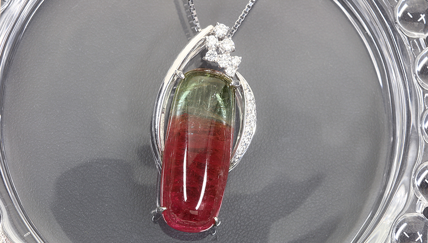 バイカラー(ウォーターメロン)トルマリン 約24ct ダイヤモンド