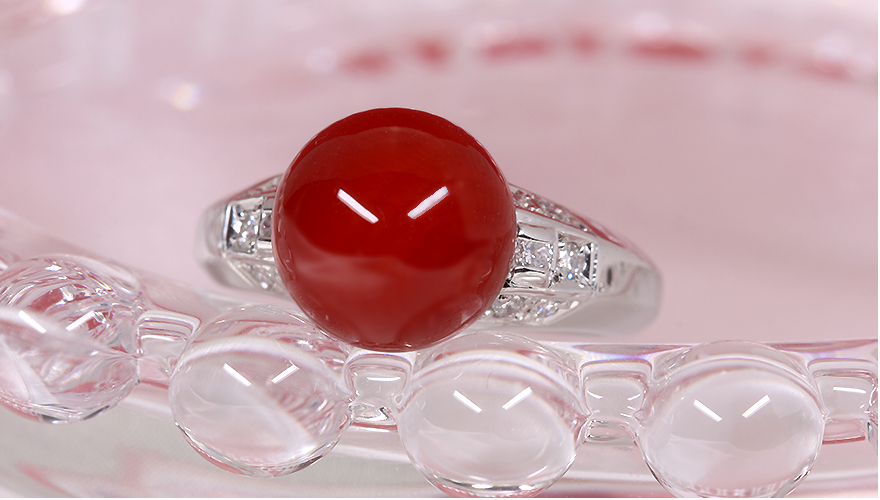 第278回抽選販売＞血赤珊瑚 10.8㎜ ダイヤモンド プラチナ リング(指輪 