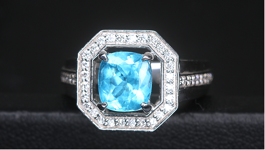 ネオンブルー アパタイト 約2.1ct ダイヤモンド プラチナ リング(指輪