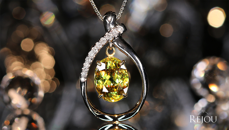 スフェーン 3.3ct ダイヤモンド プラチナ イエローゴールド ネックレス