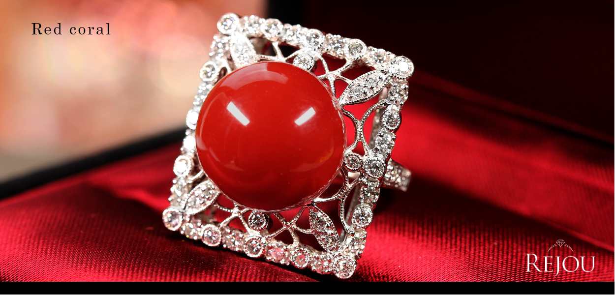 血赤珊瑚 14.8㎜ ダイヤモンド 1.0ct プラチナ リング(指輪)
