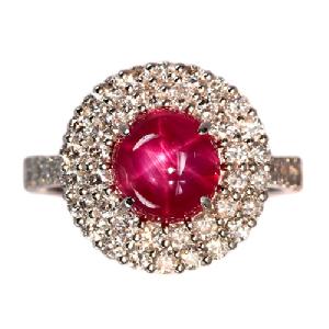 ビルマ産スタールビー 4ct ダイヤモンド 1ct プラチナ リング（指輪）【品質保証書/鑑別書付】
