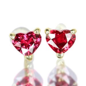 ルビー 0.56ct ハートシェイプ イエローゴールド ピアス【品質保証書付/宝石鑑別書付】