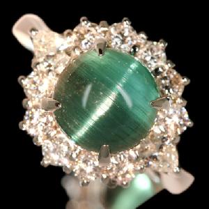 グリーントルマリンキャッツアイ 4.88ct ダイヤモンド プラチナ リング（指輪）【品質保証書/宝石鑑別書/CGLソ付】