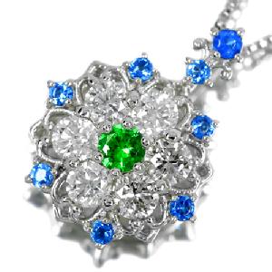デマントイドガーネット 0.07ct アウイナイト ダイヤモンド プラチナ ネックレス【品質保証書/宝石鑑別書付】