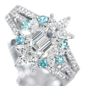 ダイヤモンド 1.0ct/F エメラルドカット パライバトルマリン ダイヤモンド プラチナ リング（指輪）【品質保証書/GIA鑑定書付】