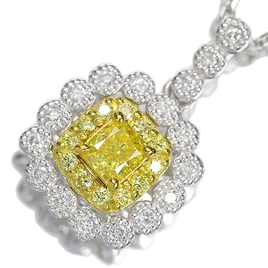イエローダイヤモンド 0.25ct/FVY/SI  イエローダイヤモンド 0.06ct ダイヤモンド プラチナ ゴールド ネックレス【品質保証書/宝石鑑別書】